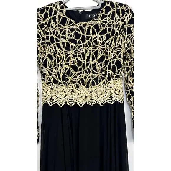 Women's Refka Gold and Black Long Sleeve Maxi Dress size 9 - Picture 5 of 6